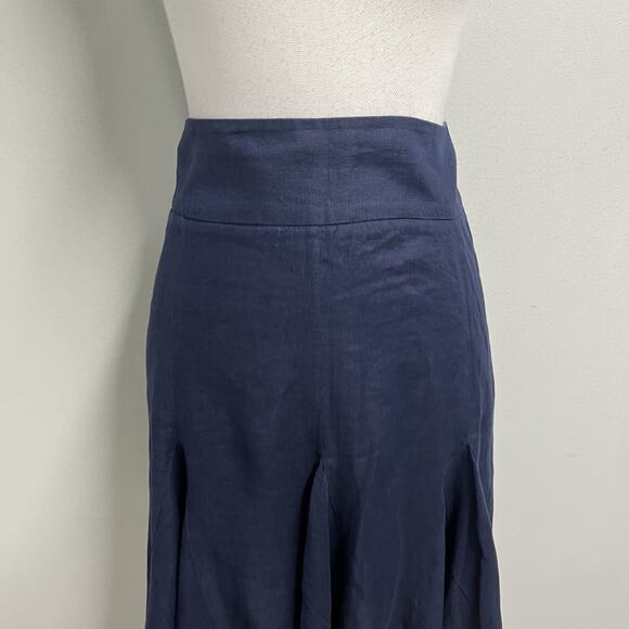 INC International Concepts Skirt sz 6 Navy Blue Linen Knee Flared Twirl Nautical - Picture 2 of 7